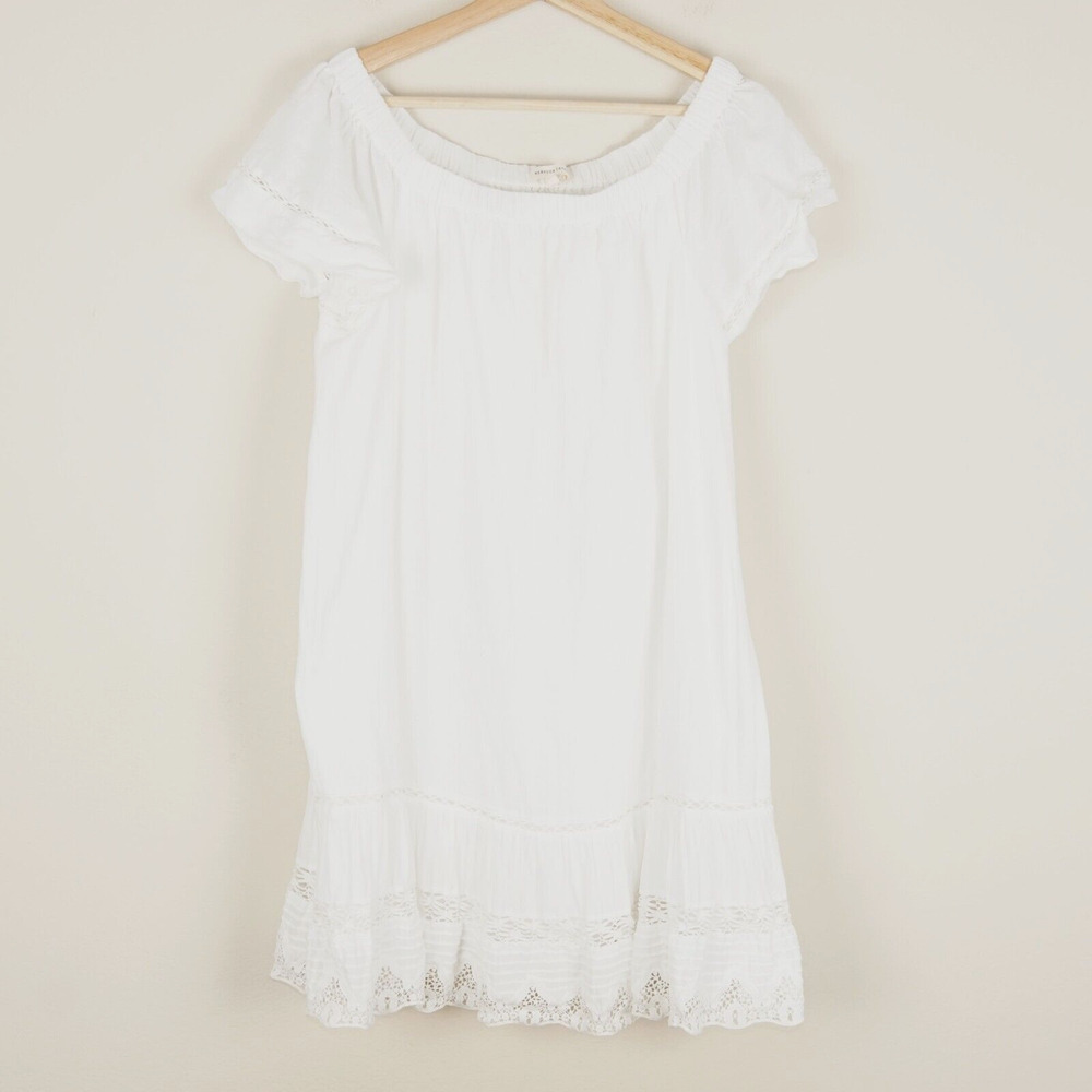 Rebecca Taylor Off The Shoulder White Cotton Lace Trim Dress Womens Sz 10